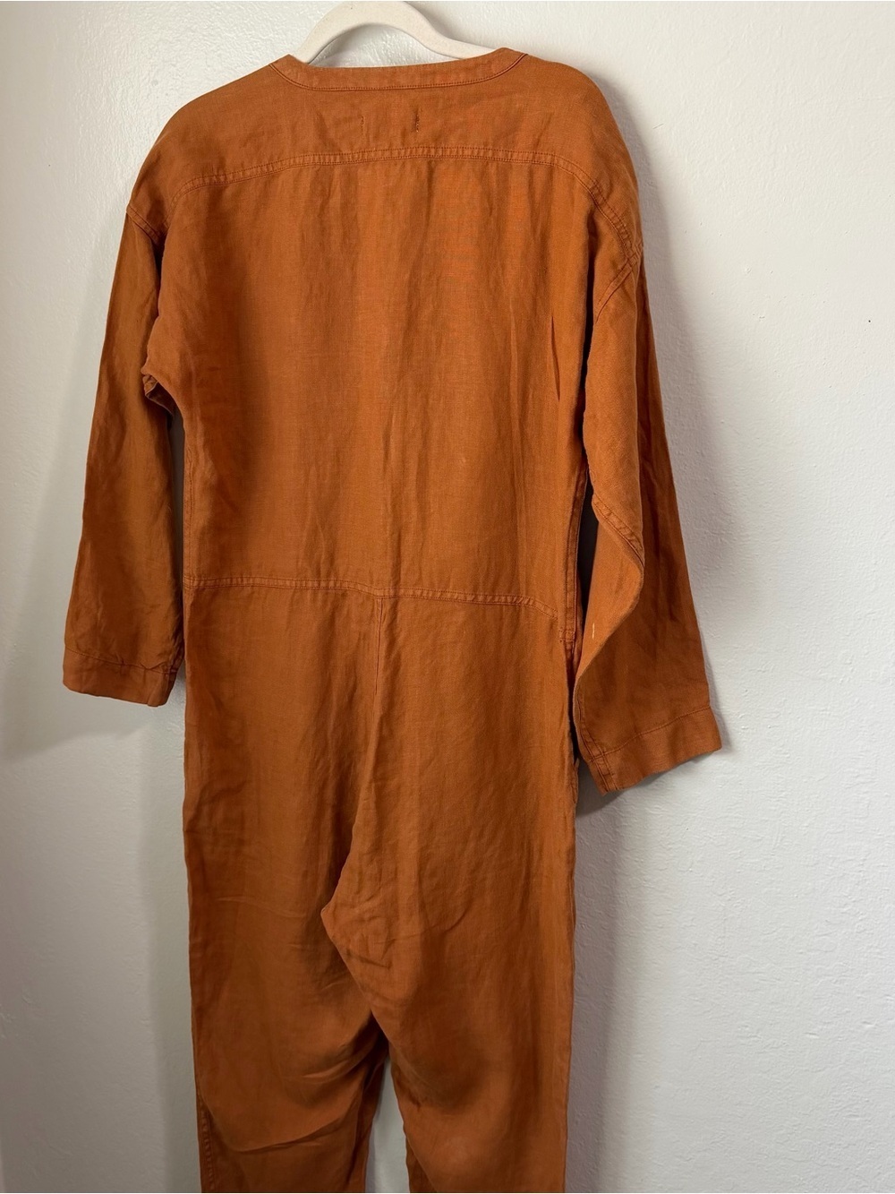 Outerknown Retrograde Linen Jumpsuit Rustic Orange Boho Utility Coveralls XS - Picture 10 of 14